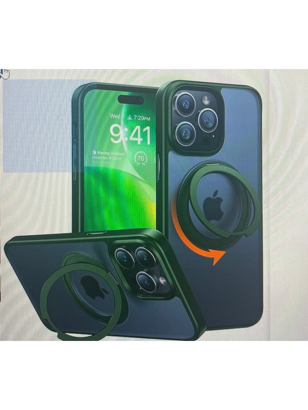 Torras Upro 360 degree Rotatable Magnetic Ring Case for iPhone 15 Pro Max Green